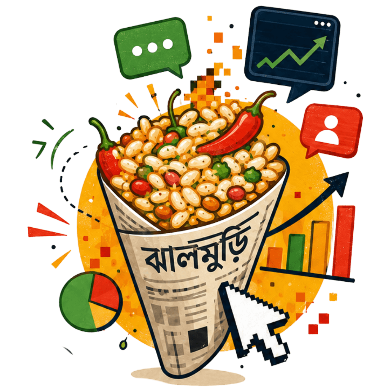 Jhalmuri cone with business growth icons